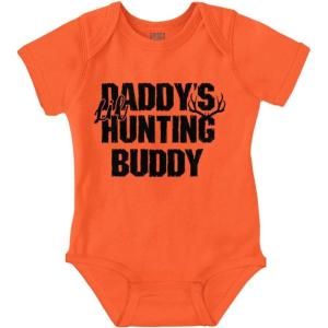 Brisco Brands Fathers Day Daddy’s Lil Hunting Buddy Baby Romper Boys or Girls(Orange)