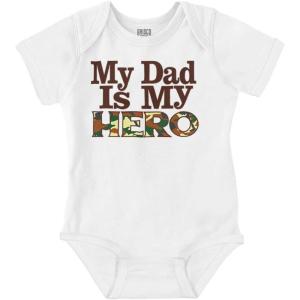 Brisco Brands Father’s Day My Dad is My Hero Camo Baby Romper Boys or Girls(White)