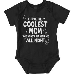 Brisco Brands Funny Little One’s Coolest Mom Cute Baby Romper Boys or Girls(Black)