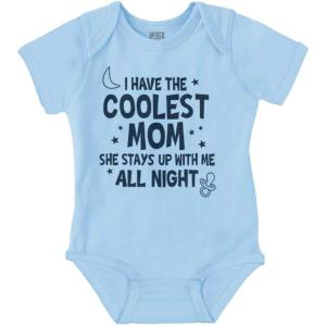 Brisco Brands Funny Little One’s Coolest Mom Cute Baby Romper Boys or Girls(Light Blue)