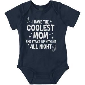Brisco Brands Funny Little One’s Coolest Mom Cute Baby Romper Boys or Girls(Navy)