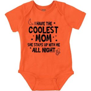 Brisco Brands Funny Little One’s Coolest Mom Cute Baby Romper Boys or Girls(Orange)
