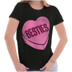 Brisco Brands Galantine’s Besties Candy Heart Womens Slim Fit Graphic Tee(Black)