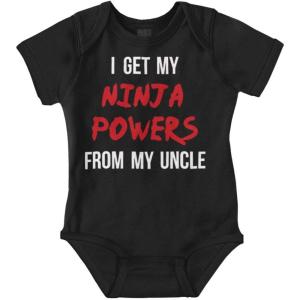Brisco Brands Get My Ninja Powers From My Uncle Baby Romper Boys or Girls(Black)