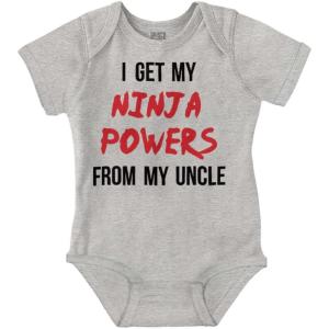 Brisco Brands Get My Ninja Powers From My Uncle Baby Romper Boys or Girls(Heather)