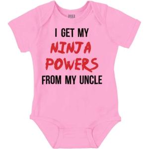 Brisco Brands Get My Ninja Powers From My Uncle Baby Romper Boys or Girls(Pink)