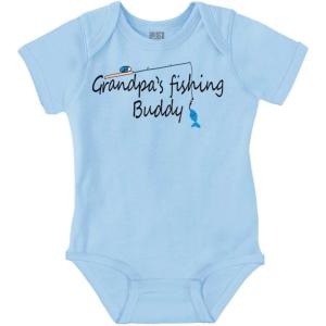 Brisco Brands Grandpa Fishing Buddy Grandchild Cute Baby Romper Boys or Girls(Light Blue)