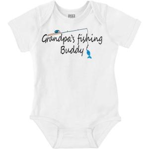 Brisco Brands Grandpa Fishing Buddy Grandchild Cute Baby Romper Boys or Girls(White)