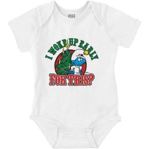 Brisco Brands Grumpy Smurf Christmas Xmas Tree Baby Romper Boys or Girls(White)