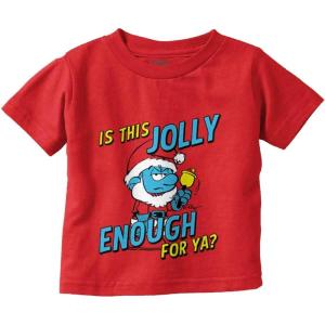 Brisco Brands Grumpy Smurf Jolly Enough Xmas Santa Toddler Boy Girl T Shirt(Red)