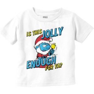 Brisco Brands Grumpy Smurf Jolly Enough Xmas Santa Toddler Boy Girl T Shirt(White)
