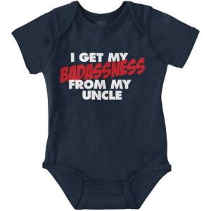 Brisco Brands I Get My Badassness From My Uncle Baby Romper Boys or Girls(Navy)