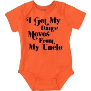 Brisco Brands I Get My Dance Moves From My Uncle Baby Romper Boys or Girls(Orange)