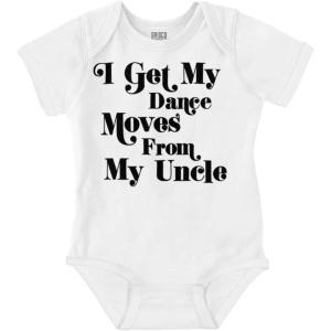 Brisco Brands I Get My Dance Moves From My Uncle Baby Romper Boys or Girls(White)