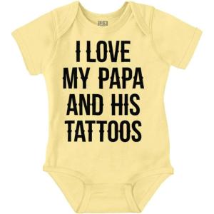 Brisco Brands I Love My Papa And His Tattoos Baby Romper Boys or Girls(Banana)