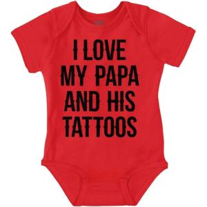 Brisco Brands I Love My Papa And His Tattoos Baby Romper Boys or Girls(Red)
