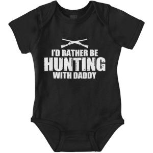 Brisco Brands I’d Rather Be Hunting With Daddy Baby Romper Boys or Girls(Black)