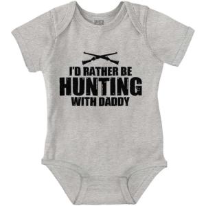 Brisco Brands I’d Rather Be Hunting With Daddy Baby Romper Boys or Girls(Heather)