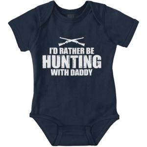 Brisco Brands I’d Rather Be Hunting With Daddy Baby Romper Boys or Girls(Navy)