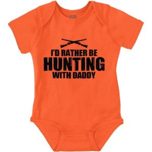 Brisco Brands I’d Rather Be Hunting With Daddy Baby Romper Boys or Girls(Orange)