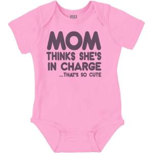 Brisco Brands Mom Thinks She’s in Charge Funny Baby Romper Boys or Girls(Pink)