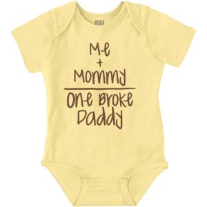 Brisco Brands Mommy Plus Me Equals One Broke Daddy Baby Romper Boys or Girls(Banana)