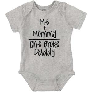 Brisco Brands Mommy Plus Me Equals One Broke Daddy Baby Romper Boys or Girls(Heather)