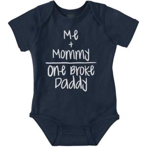 Brisco Brands Mommy Plus Me Equals One Broke Daddy Baby Romper Boys or Girls(Navy)