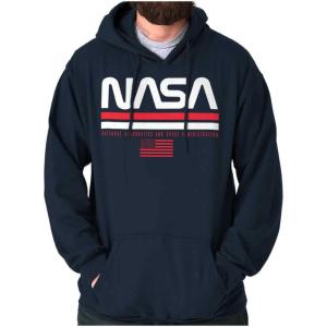 Brisco Brands NASA Retro Worm Logo American Flag Hoodie Sweatshirt Women Men(Navy)