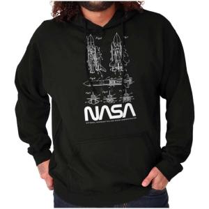 Brisco Brands NASA Vintage Worm Logo Space Shuttle Hoodie Sweatshirt Women Men(Black)