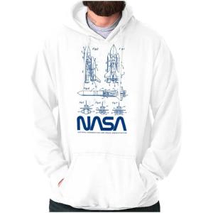 Brisco Brands NASA Vintage Worm Logo Space Shuttle Hoodie Sweatshirt Women Men(White)