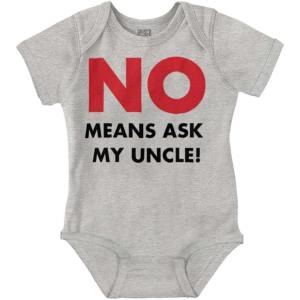 Brisco Brands No Means Ask My Uncle Baby Romper Boys or Girls(Heather)