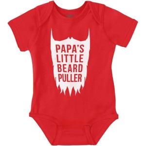 Brisco Brands Papa’s Little Beard Puller Humor Baby Romper Boys or Girls(Red)