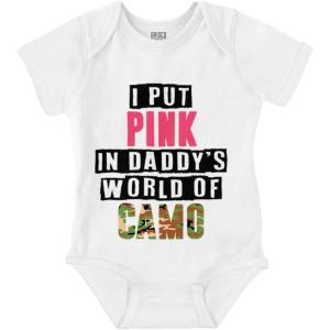Brisco Brands Pink in Daddy’s World of Camo Hunter Baby Bodysuit Jumper Girls(White)