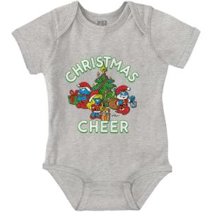 Brisco Brands Smurfs Holiday Christmas Cheer Baby Romper Boys or Girls(Heather)