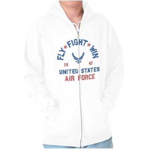Brisco Brands US Air Force Fly Fight Win Vintage Zip Up Hoodie Mens Womens(White)