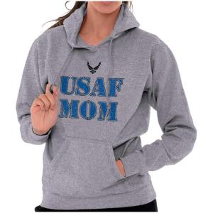 Brisco Brands US Air Force USAF Mom Family Support Hoodie Sweatshirt Women Men(Sport Grey)