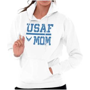 Brisco Brands US Air Force USAF Mother Military Mom Hoodie Sweatshirt Women Men(White)