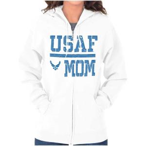 Brisco Brands US Air Force USAF Mother Military Mom Zip Up Hoodie Mens Womens(White)