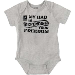 Brisco Brands US Army Logo My Dad Defending Freedom Baby Romper Boys or Girls(Heather)