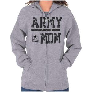 Brisco Brands US Army Mom Military Soldier Pride Zip Hoodie Sweatshirt Women(Sport Grey)