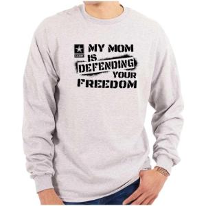 Brisco Brands US Army My Mom Defending Freedom Long Sleeve Tshirt Men Women(Sport Grey)