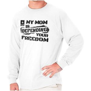 Brisco Brands US Army My Mom Defending Freedom Long Sleeve Tshirt Men Women(White)
