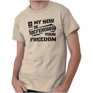 Brisco Brands US Army My Son Defending Freedom Graphic T Shirt Men or Women(Sand)