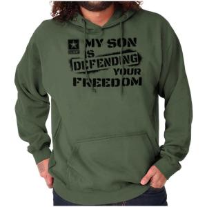 Brisco Brands US Army My Son Defending Freedom Hoodie Sweatshirt Women Men(Military Green)