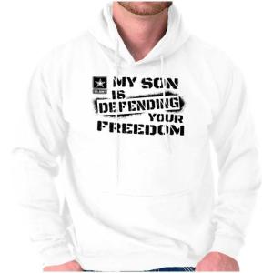 Brisco Brands US Army My Son Defending Freedom Hoodie Sweatshirt Women Men(White)