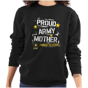 Brisco Brands US Army Proud Military Mother Mom Women Crewneck Sweatshirt(Black)