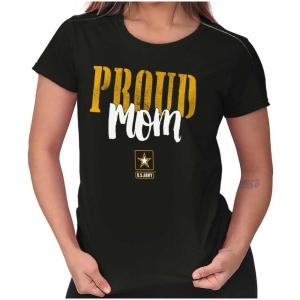 Brisco Brands US Army Proud Mom Military Logo Womens Slim Fit Graphic Tee(Black)
