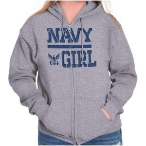 Brisco Brands United States Navy Wife Girlfriend Zip Hoodie Sweatshirt Women(Sport Grey)