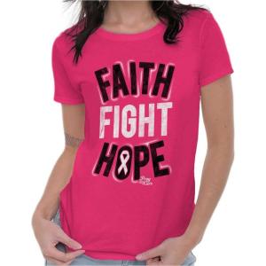 Classic Teaze Faith Fight Hope Breast Cancer Aware Womens Slim Fit Graphic Tee(Heliconia)